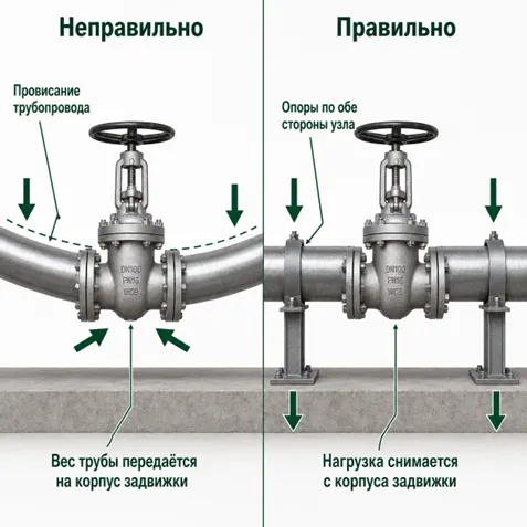 Почему трубопроводную арматуру нельзя использовать как опору: нагрузки, перекосы и несоосность