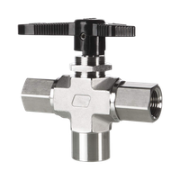 Кран шаровый муфтовый трехходовой серия 102, ( вр.NPT 1/4" x вр.NPT 1/4" ), PTFE, 103PN