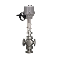 Клапан регулирующий трехходовой фланцевый, WCB DN15 PN25, с электроприводом AC 220V, KVS 3,2