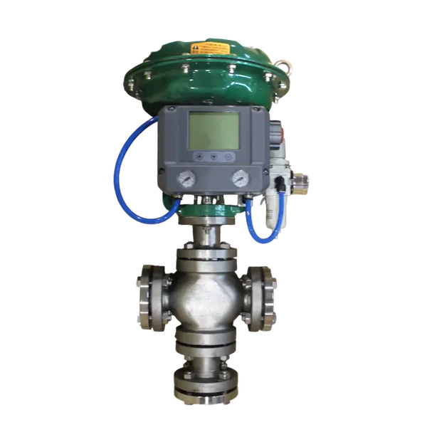 Клапан регулирующий трехходовой фланцевый, WCB DN15 PN25, с пневмоприводом, KVS 3,2