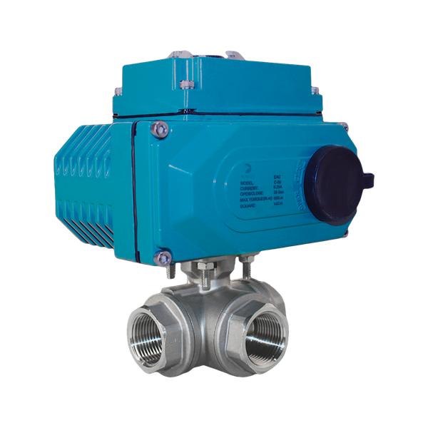 Кран шаровый трёхходовой T-тип, AISI304 DN40 (1_1/2"), с электроприводом DC 24V (C-05)