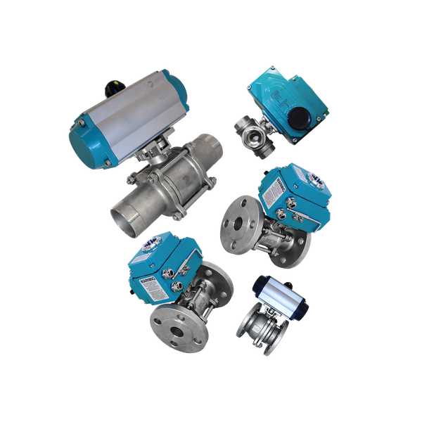 Кран шаровый межфланцевый, AISI304 DN 65 (2_1/2"), с двухсторонним пневмоприводом AT83D, с ручным ду