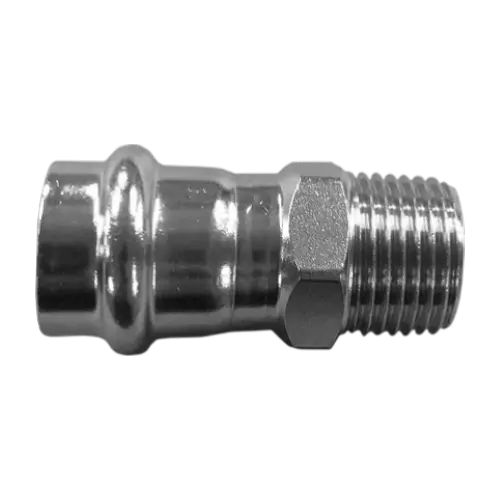 Пресс-соединитель прямой с наружней резьбой нержавеющий, AISI304 DN15x15mm (1/2"x1/2"), CF8, PN16