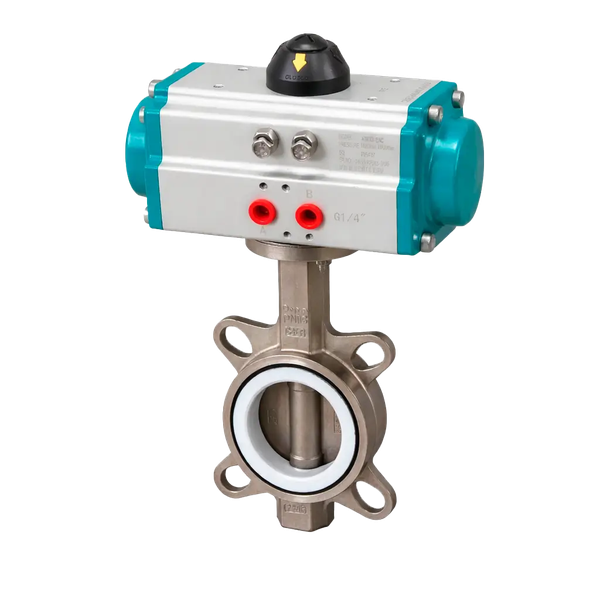 Затвор дисковый межфланцевый AISI304, DN150 (6"), PN16, PTFE с пневмоприводом AT105D, HVM-2, PSVD24