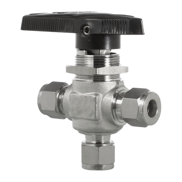 Кран шаровый обжимной трехходовой серия 112, ( об.вр.8мм x об.вр.8мм ), PTFE, 172PN