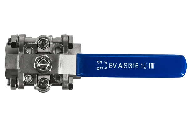 Кран шаровый муфтовый под привод нержавеющий (3PC), AISI304 DN32 (1_1/4"), (CF8), PN40