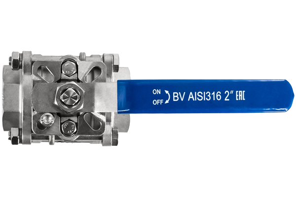 Кран шаровый муфтовый под привод нержавеющий (3PC), AISI304 DN50 (2"), (CF8), PN40