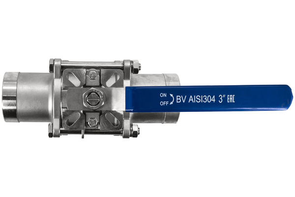 Кран шаровый приварной трехсоставной под привод нержавеющий (3PC), AISI304 DN80 (3"), (CF8),PN25