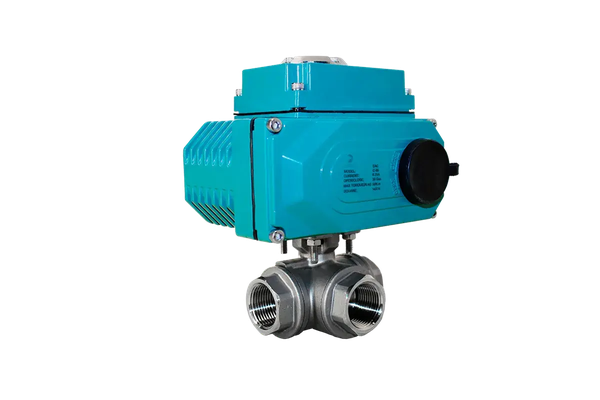 Кран шаровый трёхходовой L-тип, AISI304 DN20 (3/4"), с электроприводом AC 24V (C-03)