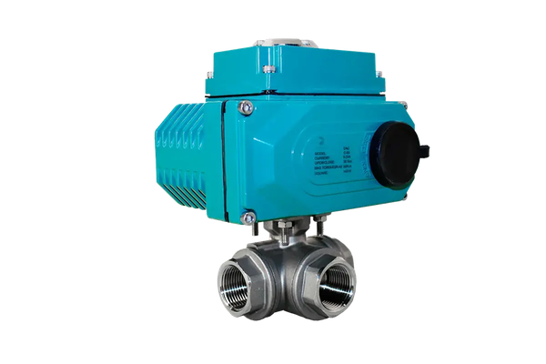 Кран шаровый трёхходовой L-тип, AISI304 DN25 (1"), с электроприводом AC 24V (C-03)