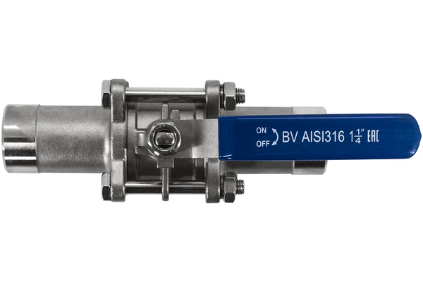 Кран шаровый приварной трехсоставной нержавеющий (3PC), AISI316 DN32 (1_1/4"), (CF8M), PN40