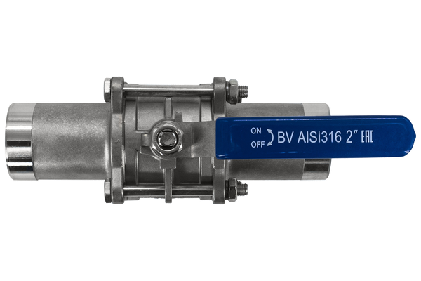 Кран шаровый приварной трехсоставной нержавеющий (3PC), AISI316 DN50 (2"), (CF8M), PN40