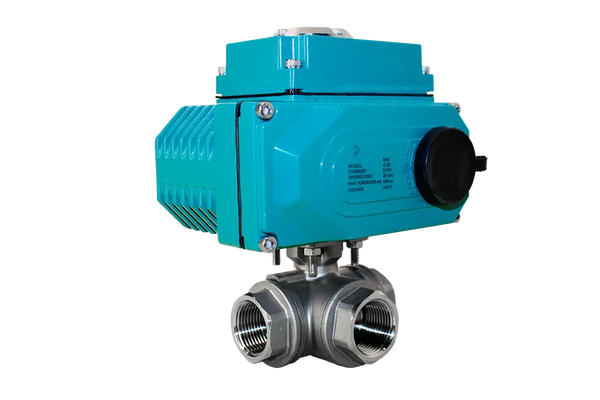 Кран шаровый трёхходовой L-тип, AISI304 DN32 (1_1/4"), с электроприводом AC 24V (С-05)