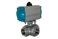 Кран шаровый трёхходовой L-тип, AISI304 DN40 (1_1/2"), с двухсторонним пневмоприводом AT75D