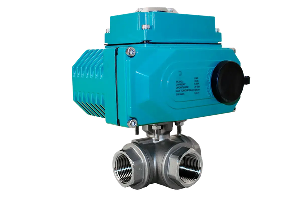 Кран шаровый трёхходовой T-тип, AISI304 DN40 (1_1/2"), с электроприводом AC 24V (С-05)