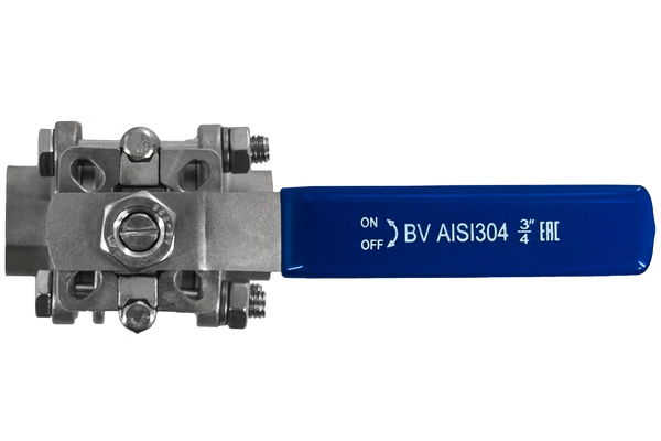 Кран шаровый муфтовый под привод нержавеющий (3PC), AISI304 DN20 (3/4"), (CF8), PN64