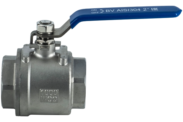 Кран шаровый муфтовый двусоставной нержавеющий (2PC), AISI304 DN50 (2"), (CF8), PN40