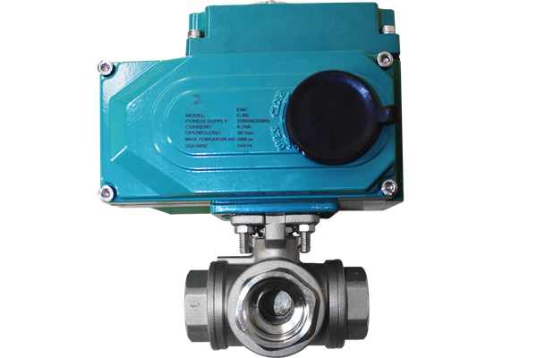 Кран шаровый трёхходовой L-тип, AISI304 DN25 (1"), с электроприводом AC 24V (C-03)