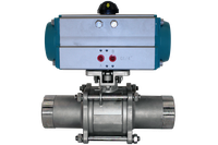 Кран шаровый приварной, AISI304 DN25 (1"), с двухсторонним пневмоприводом AT63D