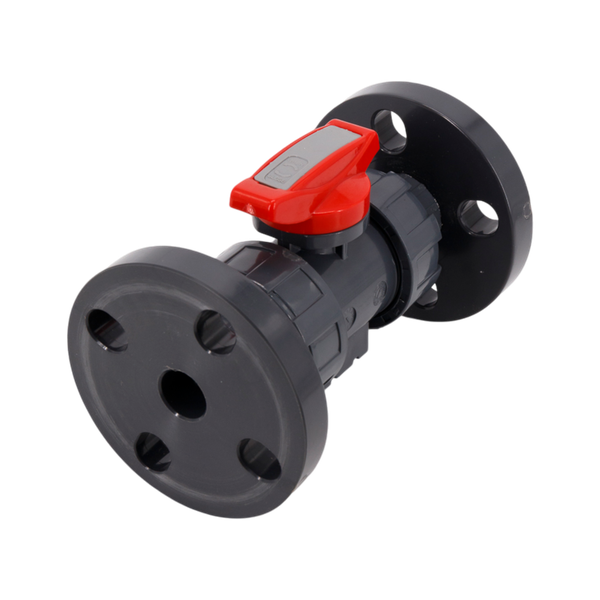Кран шаровый фланцевый трехсоставной пластиковый (3PC), UPVC, DN15 (d20), PN10
