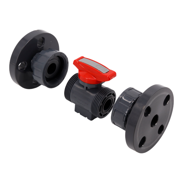 Кран шаровый фланцевый трехсоставной пластиковый (3PC), UPVC, DN15 (d20), PN10