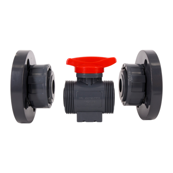 Кран шаровый фланцевый трехсоставной пластиковый (3PC), UPVC, DN15 (d20), PN10