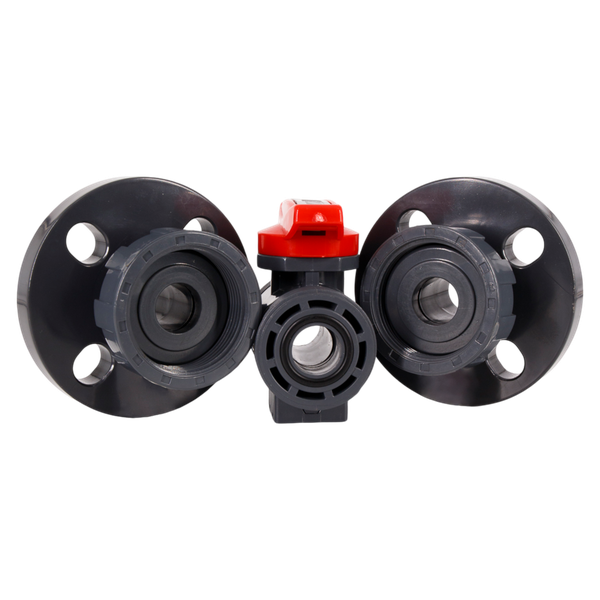 Кран шаровый фланцевый трехсоставной пластиковый (3PC), UPVC, DN15 (d20), PN10