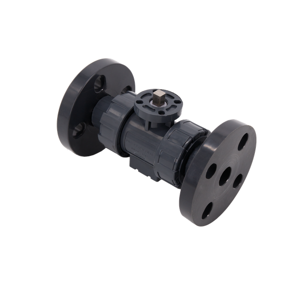 Кран шаровый фланцевый под привод пластиковый (3PC), UPVC, DN20 (d25), PN10