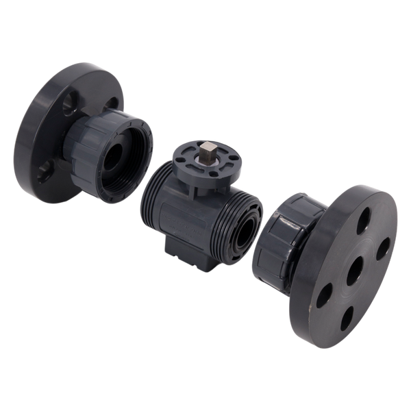 Кран шаровый фланцевый под привод пластиковый (3PC), UPVC, DN20 (d25), PN10