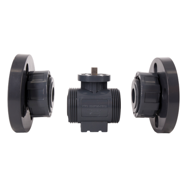 Кран шаровый фланцевый под привод пластиковый (3PC), UPVC, DN20 (d25), PN10
