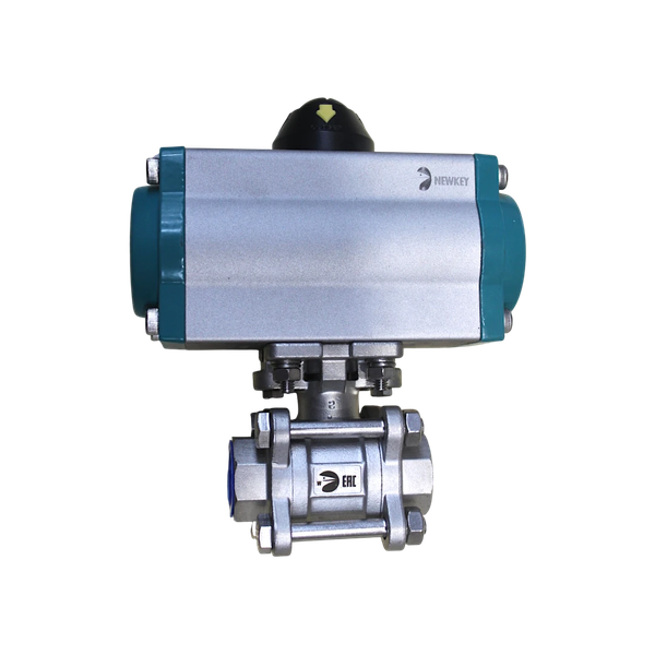 Кран шаровый муфтовый (3PC), AISI304 DN20 (3/4"), с двухсторонним пневмоприводом AT52D
