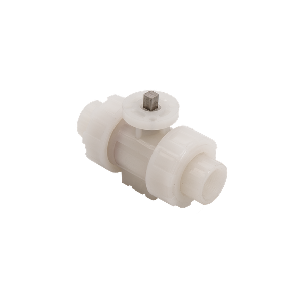 Кран шаровый муфтовый под привод пластиковый (3PC), PVDF, DN25 (d32), PN10