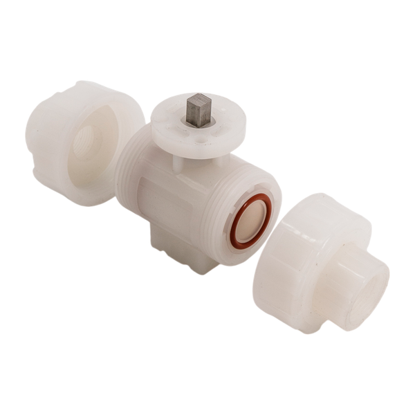 Кран шаровый муфтовый под привод пластиковый (3PC), PVDF, DN20 (d25), PN10