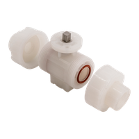 Кран шаровый муфтовый под привод пластиковый (3PC), PVDF, DN25 (d32), PN10