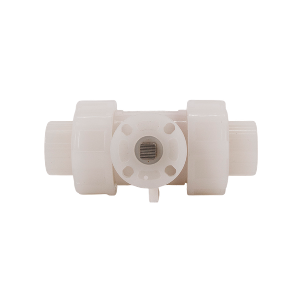Кран шаровый муфтовый под привод пластиковый (3PC), PVDF, DN25 (d32), PN10