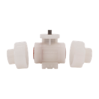 Кран шаровый муфтовый под привод пластиковый (3PC), PVDF, DN20 (d25), PN10