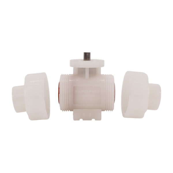 Кран шаровый муфтовый под привод пластиковый (3PC), PVDF, DN25 (d32), PN10