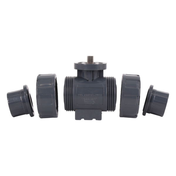Кран шаровый муфтовый под привод пластиковый (3PC), UPVC, DN20 (d25), PN10