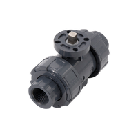 Кран шаровый муфтовый под привод пластиковый (3PC), UPVC, DN25 (d32), PN10