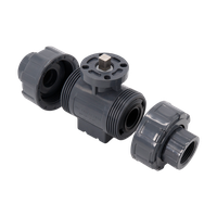 Кран шаровый муфтовый под привод пластиковый (3PC), UPVC, DN20 (d25), PN10
