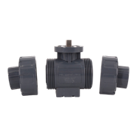 Кран шаровый муфтовый под привод пластиковый (3PC), UPVC, DN25 (d32), PN10
