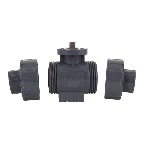 Кран шаровый муфтовый под привод пластиковый (3PC), UPVC, DN25 (d32), PN10