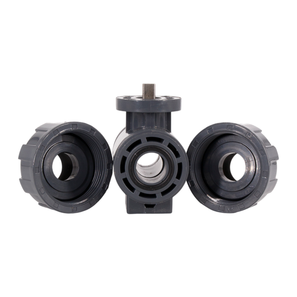 Кран шаровый муфтовый под привод пластиковый (3PC), UPVC, DN20 (d25), PN10