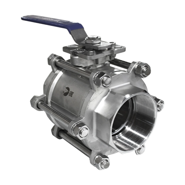 Кран шаровый муфтовый под привод нержавеющий (3PC), AISI316 DN100 (4"), (CF8M), PN25