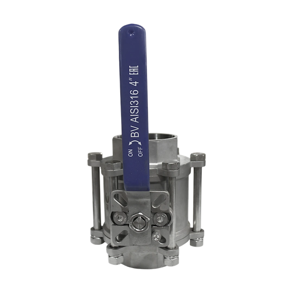 Кран шаровый муфтовый под привод нержавеющий (3PC), AISI316 DN100 (4"), (CF8M), PN25