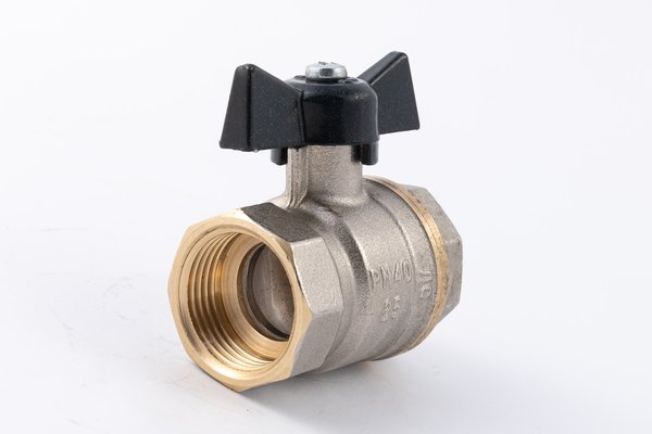 Кран шаровый муфтовый двусоставной латунный никелированный (2PC), DN25 (1"), PN40, ручка-бабочка