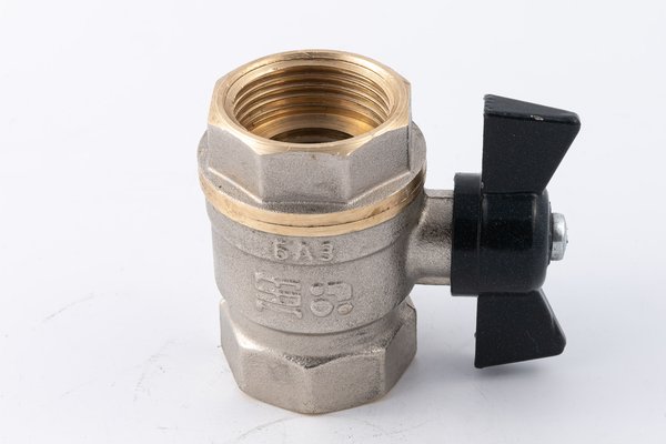 Кран шаровый муфтовый двусоставной латунный никелированный (2PC), DN25 (1"), PN40, ручка-бабочка