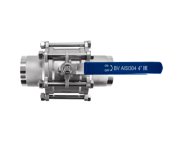 Кран шаровый приварной трехсоставной нержавеющий (3PC), AISI304 DN 100 (4"), (CF8), PN16