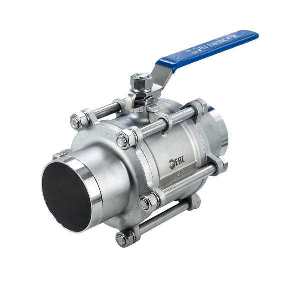 Кран шаровый приварной трехсоставной нержавеющий (3PC), AISI304 DN 100 (4"), (CF8), PN16