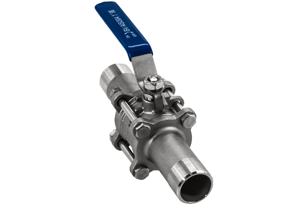 Кран шаровый приварной трехсоставной нержавеющий (3PC), AISI304 DN25 (1"), (CF8), PN64